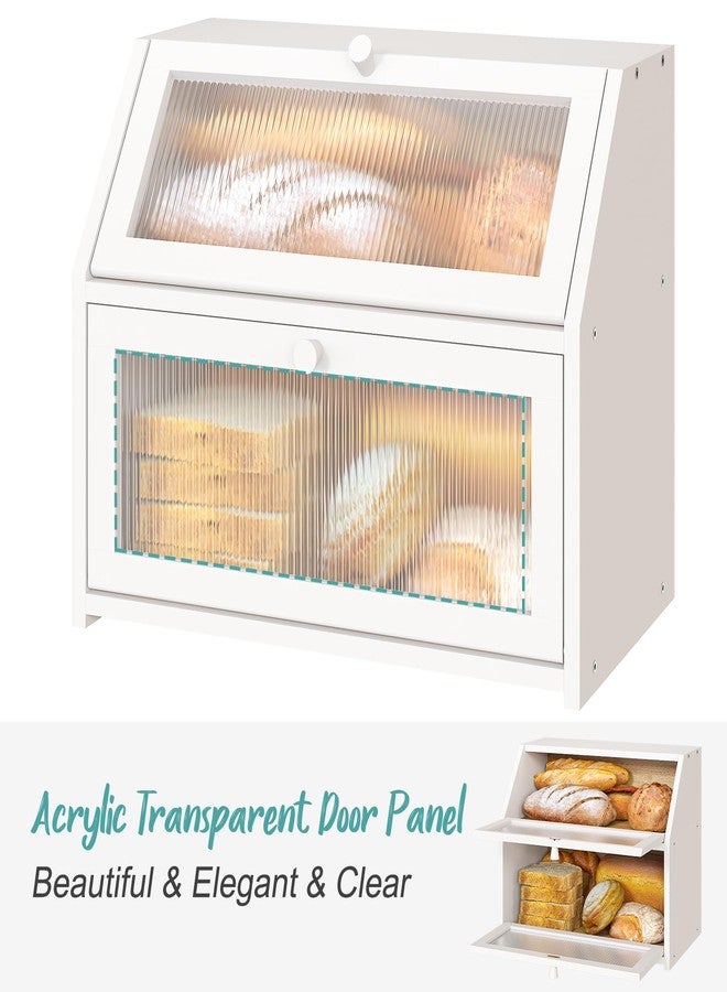 Vriccc White Bread Box for Kitchen Counter, Large Bamboo Wood Double Layer Bread Box, Wooden Bread Storage Capacity - Image 3